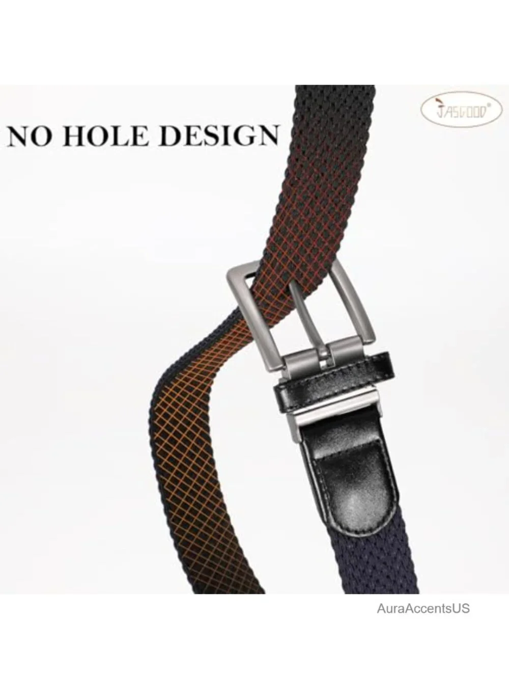 Reversible Braided Stretch Belt with Rotating Buckle for Men